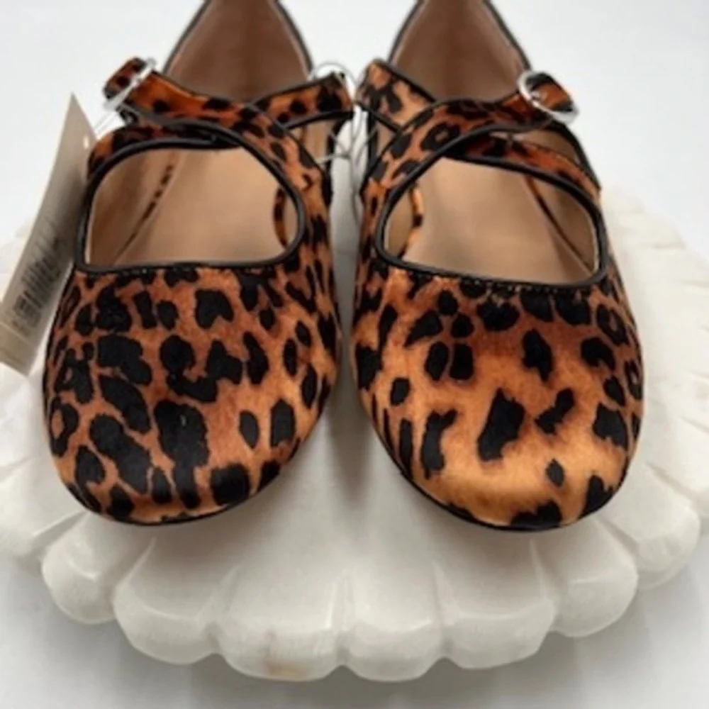 A New Day Womens Leopard Print Crisscross Mary Jane Flats Size‎ 10 NEW